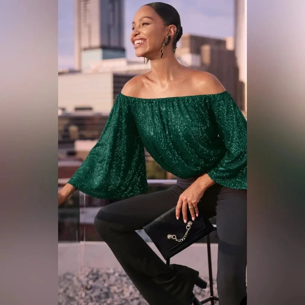 Green Sequin All over crop
